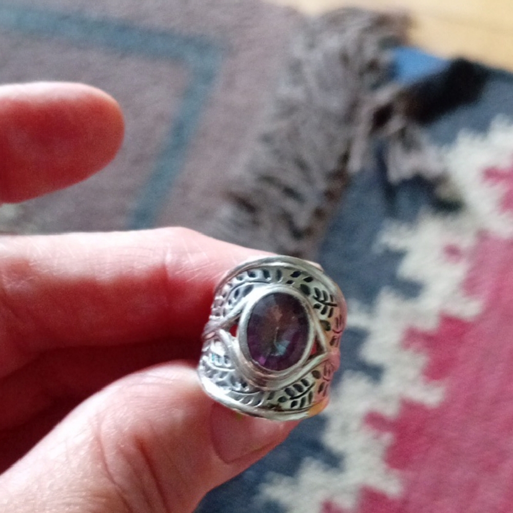 Mystic Topaz.  and Silver 925  Ring with Elegant Design. Comes W Original Box
